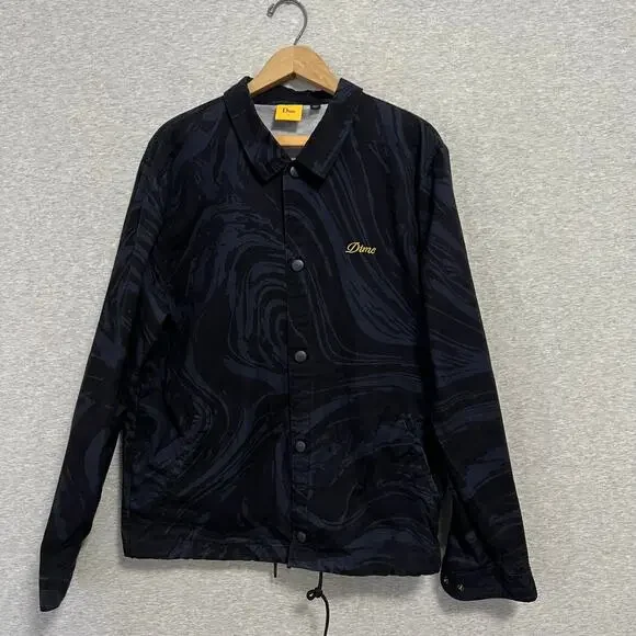 Dime Jacket Mens Large Navy Marble Coach Snap Button Embroidered Logo Skateboard